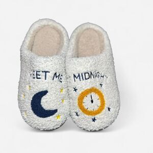Taylor Swift themed “Meet me at Midnight” Women's White Enroidered slippers